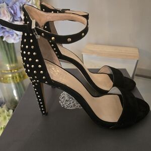 Vince Camuto Black Studded Ankle-Strap Heels